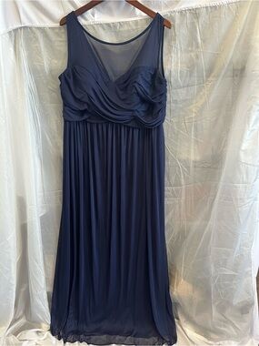 David's Bridal Navy Blue Maxi Dress with Ruched Bodice
